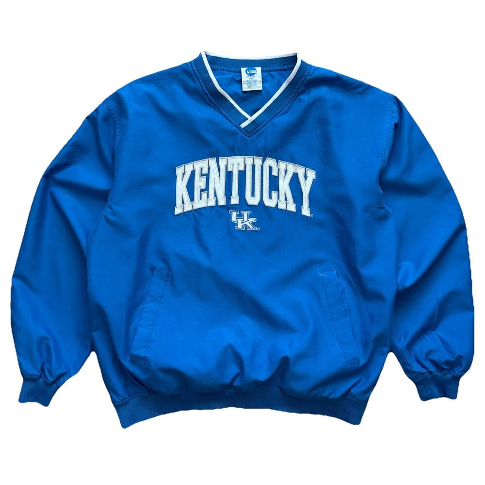 Vintage Kentucky Wildcats Pullover Jacket Size M NCAA Blue V Neck Windbreaker